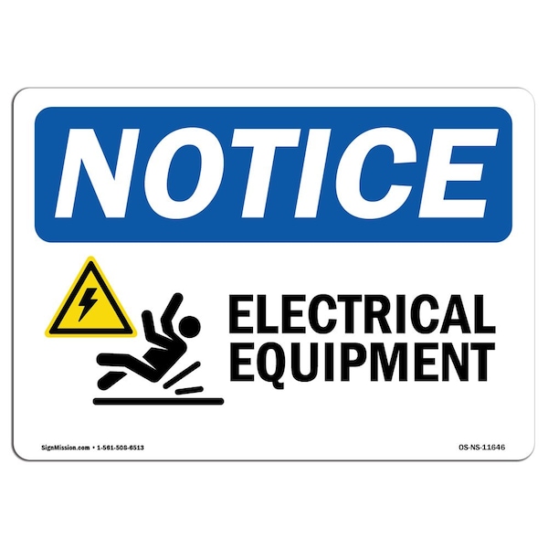 Safety Sign, OSHA Notice, 3.5" Height, Electrical Equipment Sign With Symbol, Landscape, 10PK